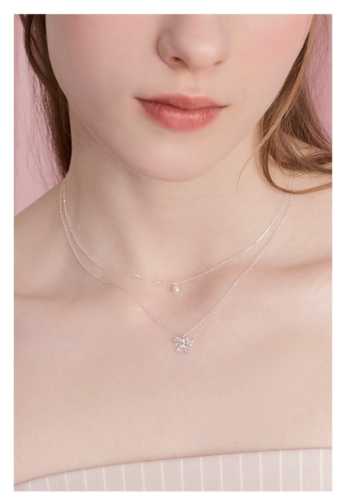 Silver925 [태연착용] LACY RIBBON PEARL LAYERED NECKLACE
