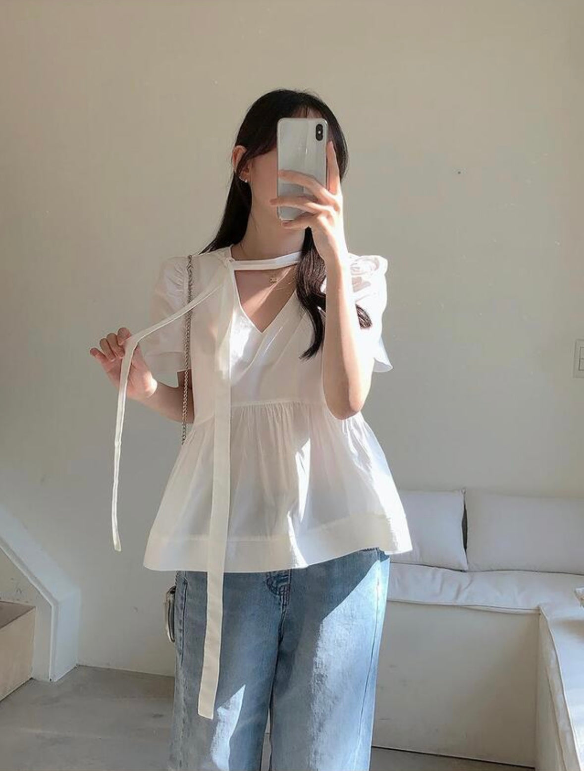 Tie blouse-白色現貨